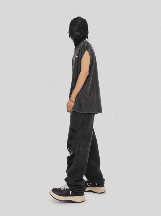 UNDERWATER Destroyed Messy Needle Embroidery Sweatpants