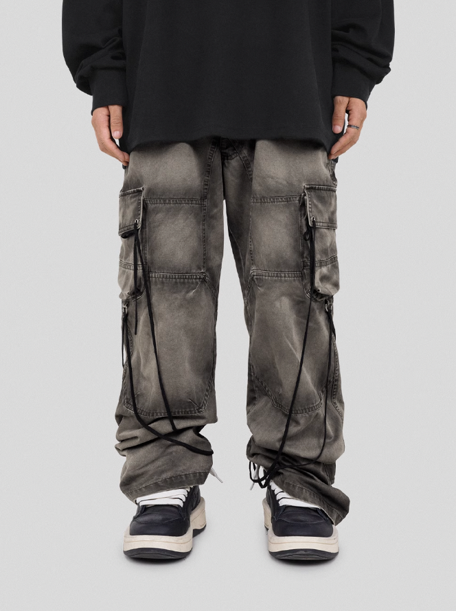 UNDERWATER Washed Multi Pocket Adjustable Cargo Work Pants