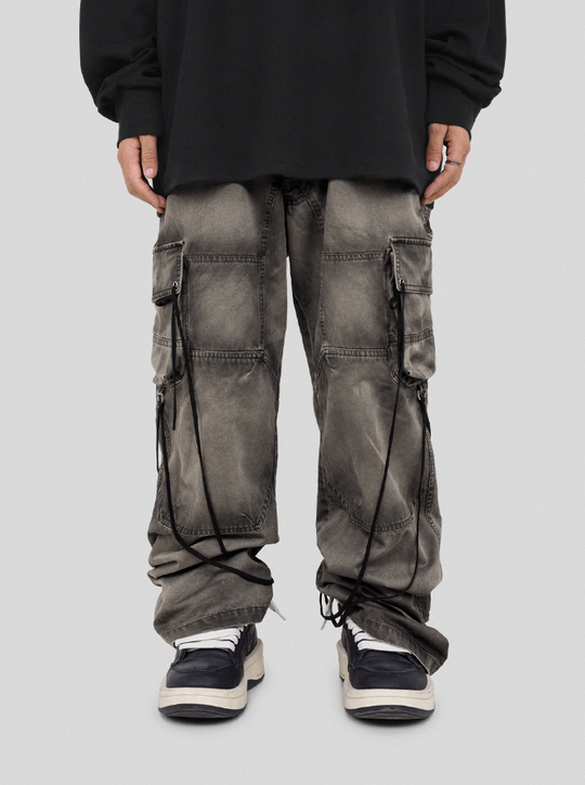 UNDERWATER Washed Multi Pocket Adjustable Cargo Work Pants