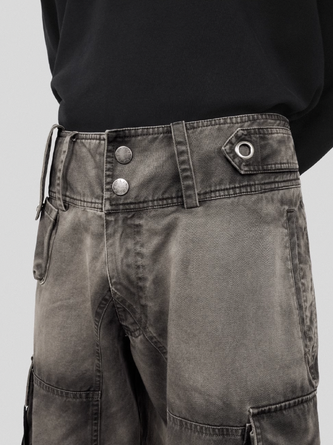 UNDERWATER Washed Multi Pocket Adjustable Cargo Work Pants
