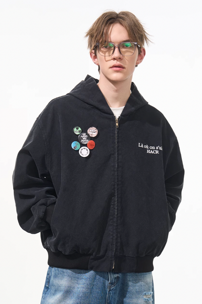 Harsh and Cruel Retro Pins Washed Hooded Jacket
