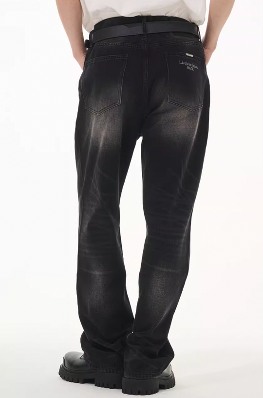 Harsh and Cruel Washed Straight Embroidered Denim