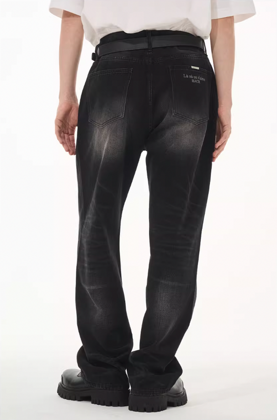 Harsh and Cruel Washed Straight Embroidered Denim