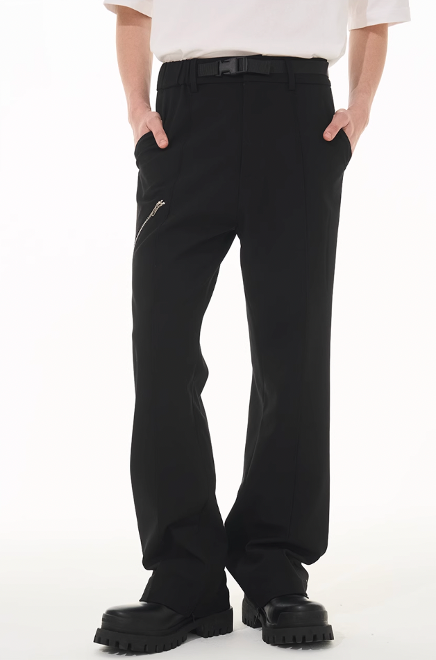Harsh and Cruel Zipper Boot Cut Buckle Pants