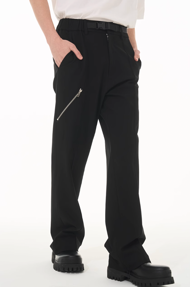 Harsh and Cruel Zipper Boot Cut Buckle Pants