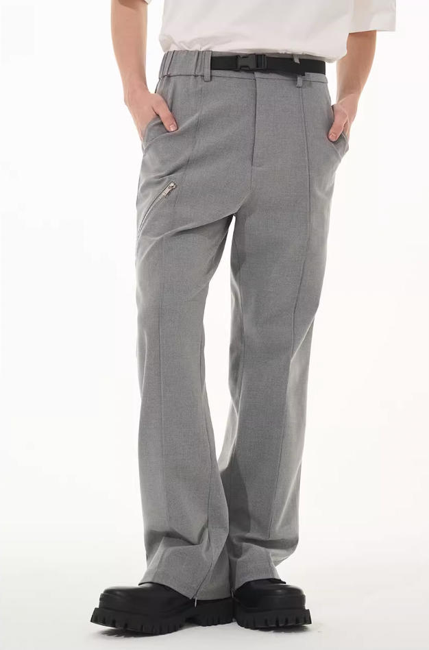 Harsh and Cruel Zipper Boot Cut Buckle Pants