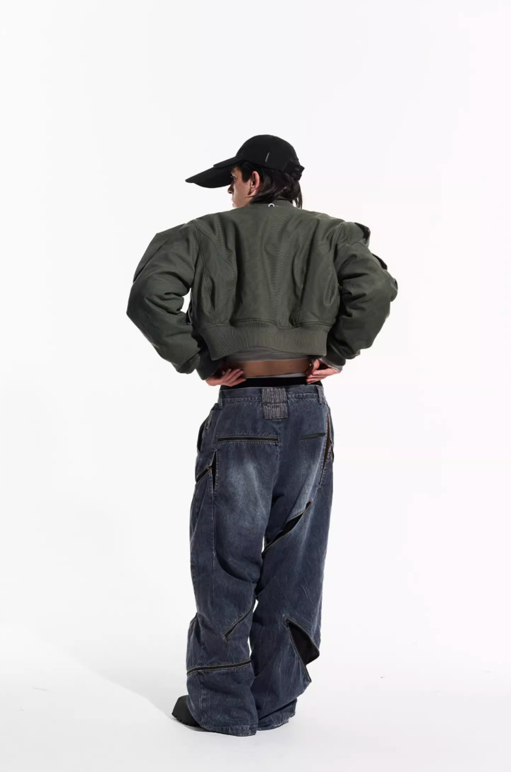 BLIND NO PLAN Fly Leather Short MA-1 Jacket