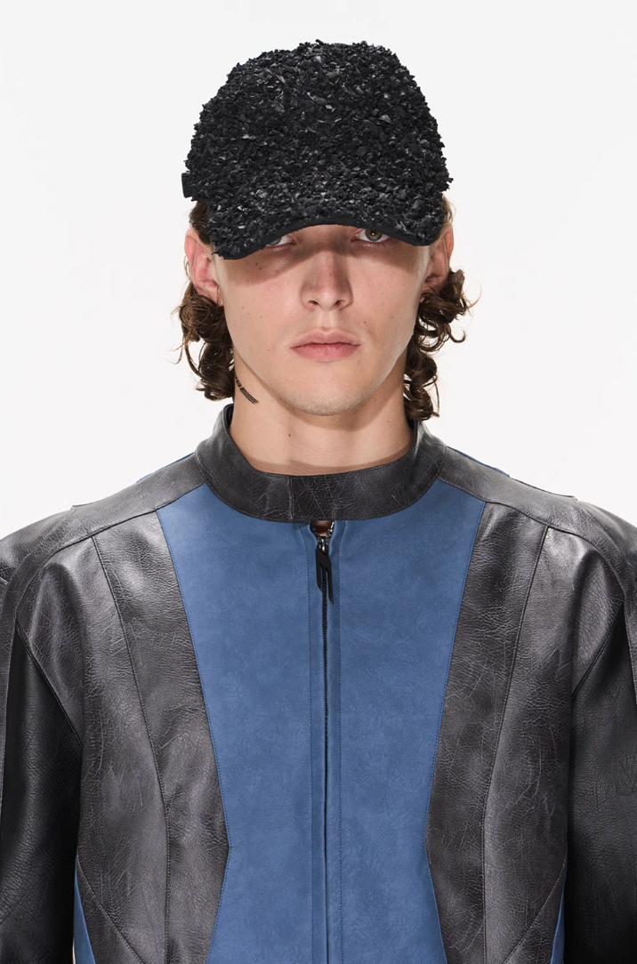 BLIND NO PLAN Color Blocked Short Leather Jacket