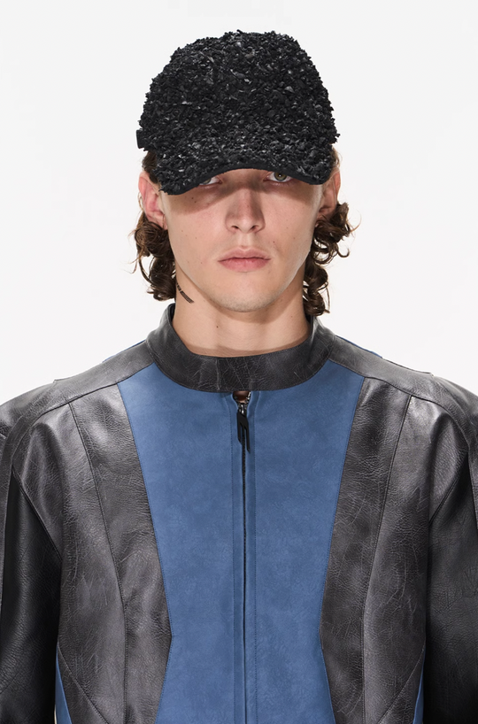 BLIND NO PLAN Color Blocked Short Leather Jacket