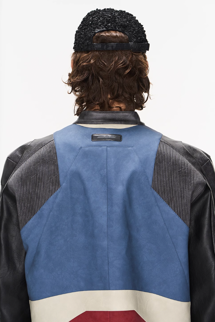 BLIND NO PLAN Color Blocked Short Leather Jacket