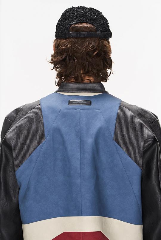 BLIND NO PLAN Color Blocked Short Leather Jacket