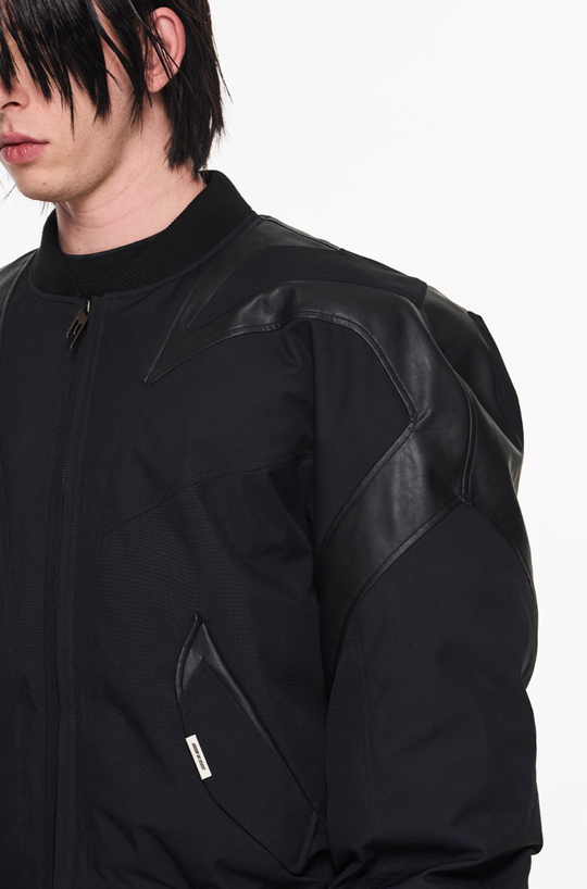 BLIND NO PLAN Mechanical Patchwork Lambs Leg Sleeve Bomber Jacket