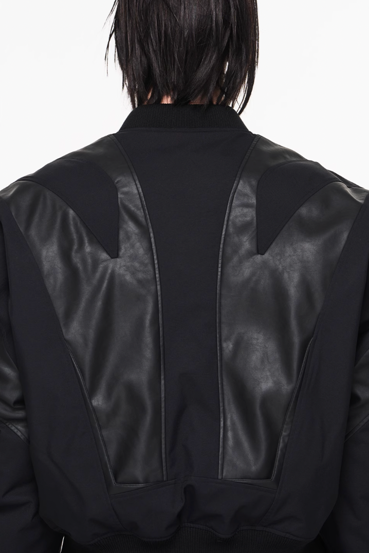 BLIND NO PLAN Mechanical Patchwork Lambs Leg Sleeve Bomber Jacket