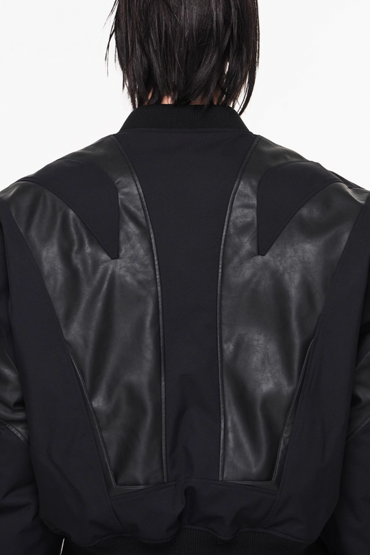 BLIND NO PLAN Mechanical Patchwork Lambs Leg Sleeve Bomber Jacket