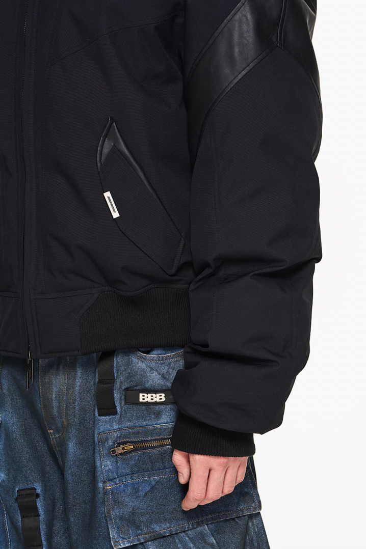 BLIND NO PLAN Mechanical Patchwork Lambs Leg Sleeve Bomber Jacket