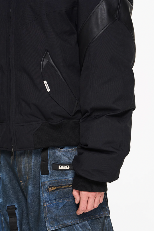 BLIND NO PLAN Mechanical Patchwork Lambs Leg Sleeve Bomber Jacket