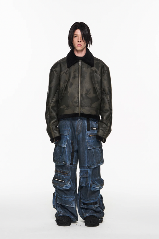 BLIND NO PLAN Camouflage Lambswool Short Jacket