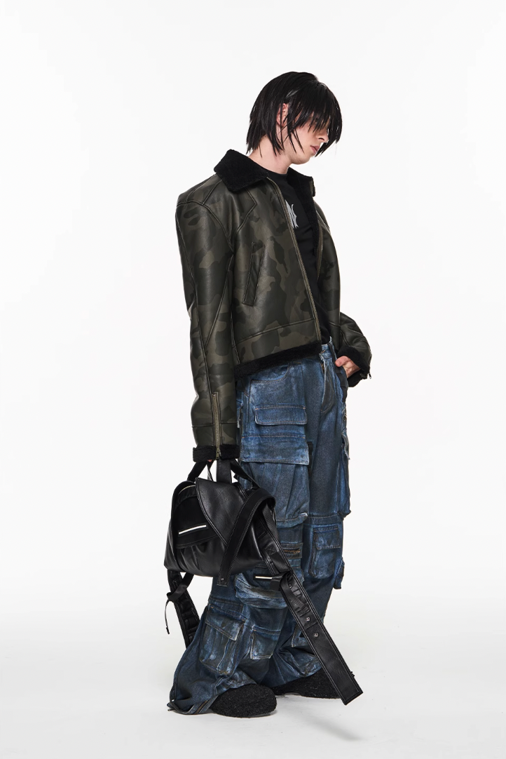 BLIND NO PLAN Camouflage Lambswool Short Jacket