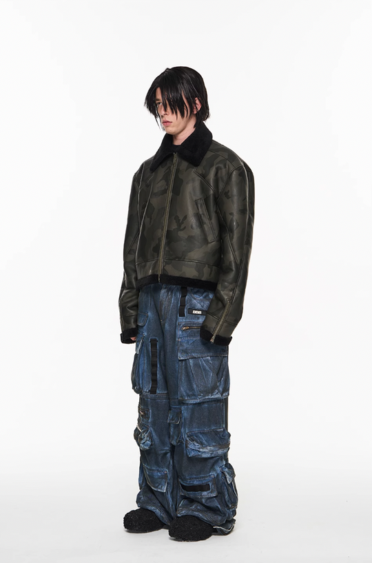 BLIND NO PLAN Camouflage Lambswool Short Jacket