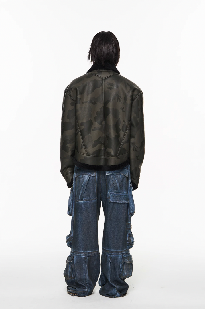 BLIND NO PLAN Camouflage Lambswool Short Jacket