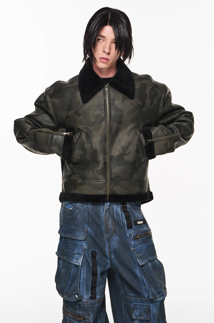 BLIND NO PLAN Camouflage Lambswool Short Jacket