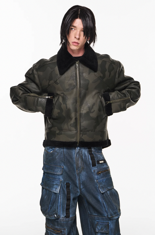 BLIND NO PLAN Camouflage Lambswool Short Jacket