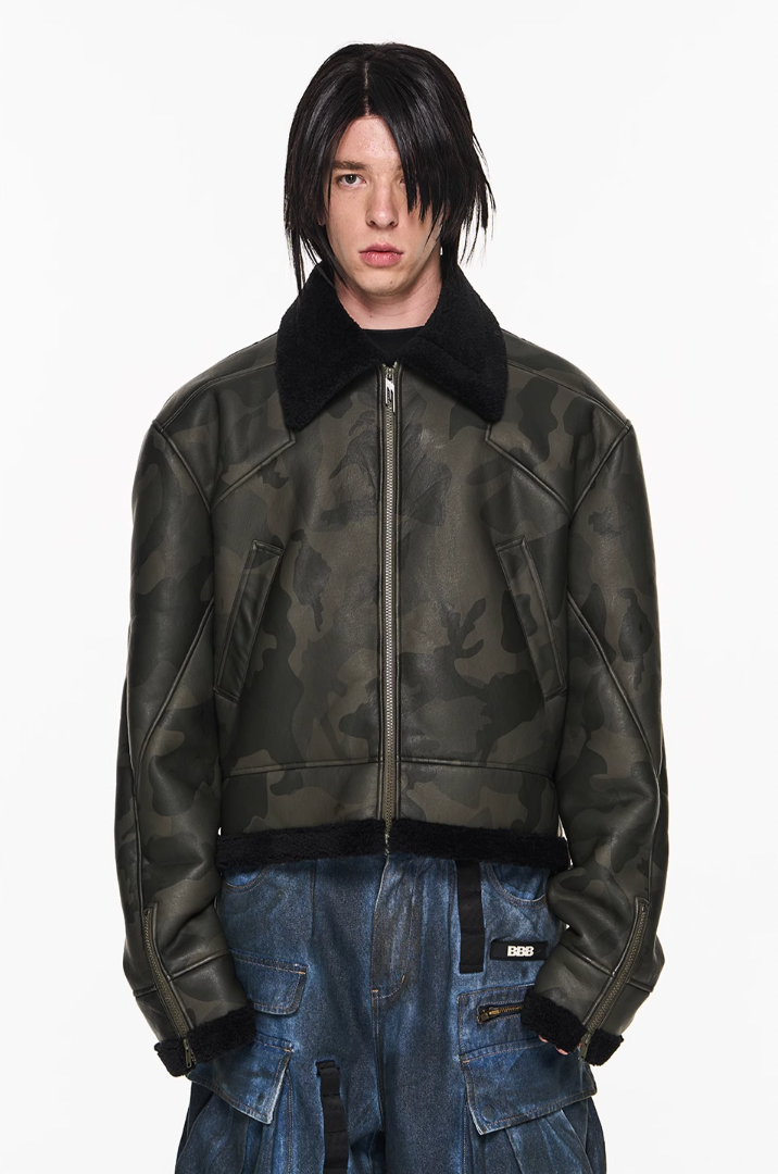 BLIND NO PLAN Camouflage Lambswool Short Jacket