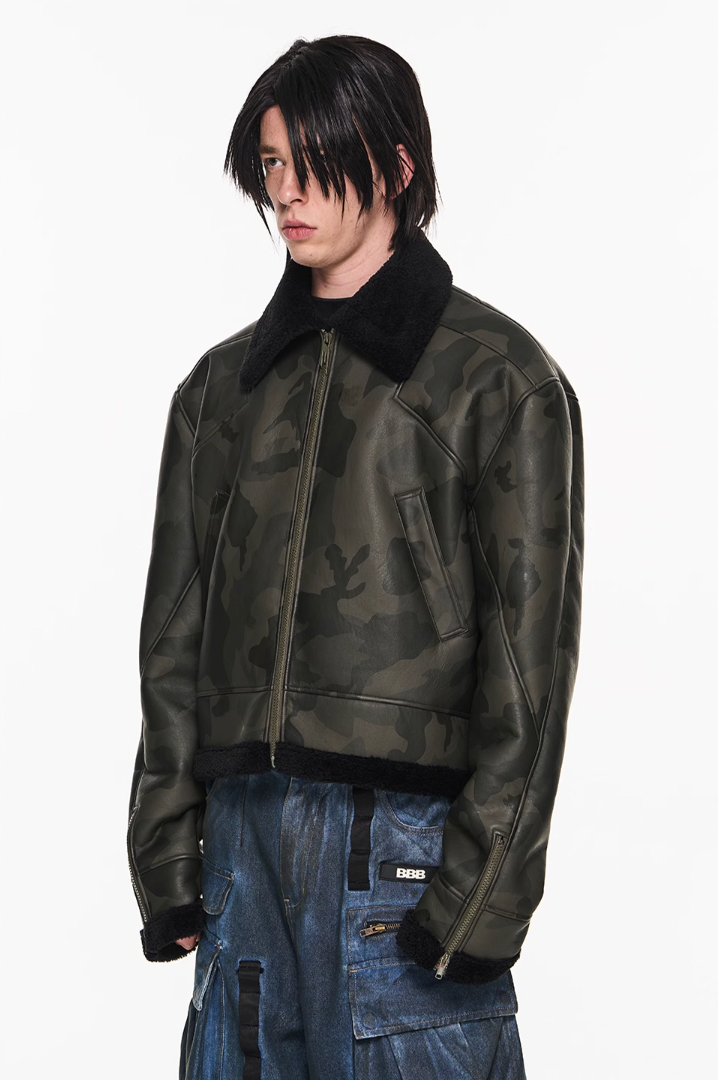 BLIND NO PLAN Camouflage Lambswool Short Jacket