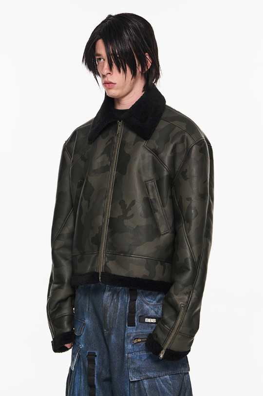 BLIND NO PLAN Camouflage Lambswool Short Jacket