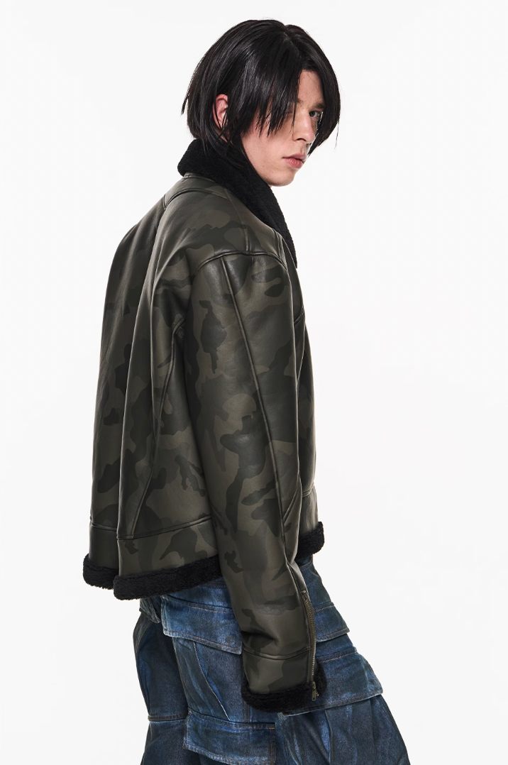 BLIND NO PLAN Camouflage Lambswool Short Jacket