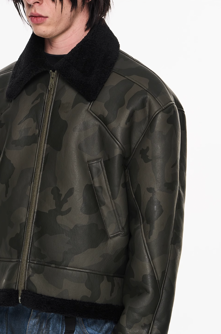 BLIND NO PLAN Camouflage Lambswool Short Jacket