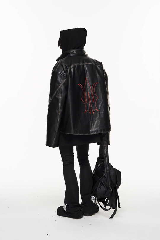 BLIND NO PLAN Distressed Stitching Leather Jacket