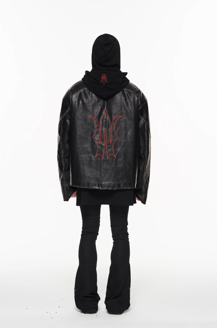 BLIND NO PLAN Distressed Stitching Leather Jacket