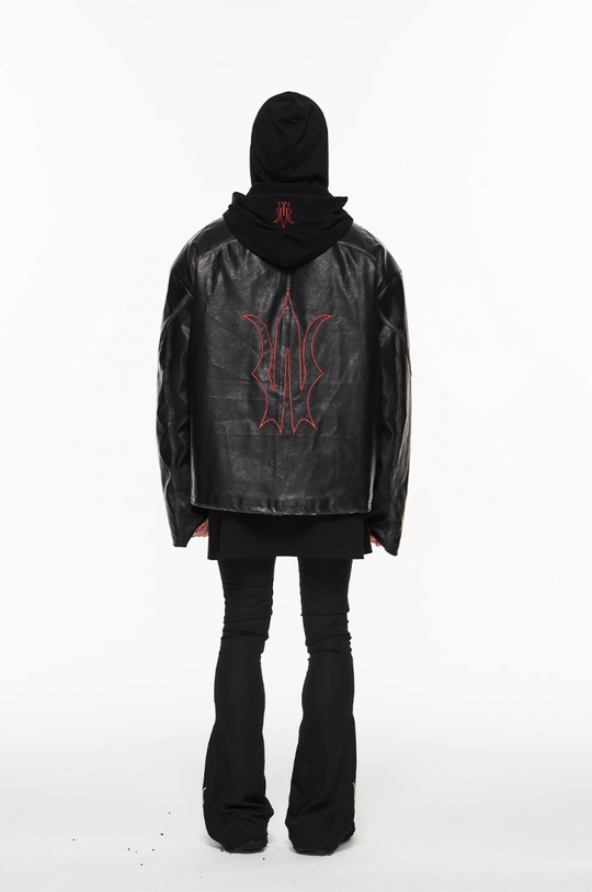 BLIND NO PLAN Distressed Stitching Leather Jacket