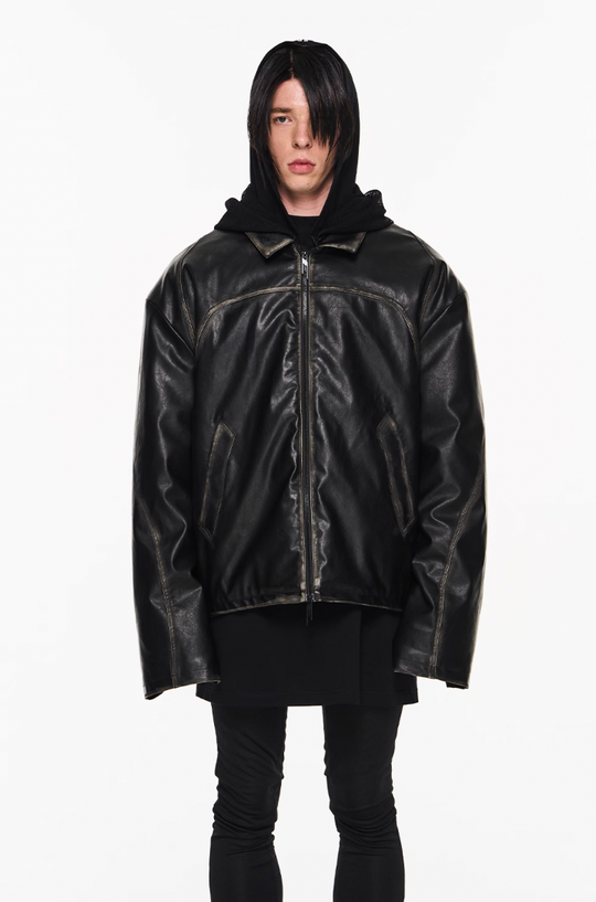 BLIND NO PLAN Distressed Stitching Leather Jacket
