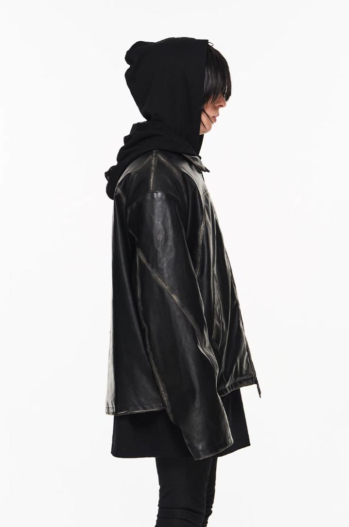 BLIND NO PLAN Distressed Stitching Leather Jacket