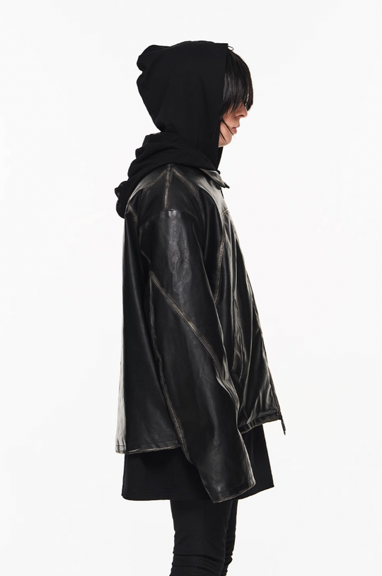 BLIND NO PLAN Distressed Stitching Leather Jacket