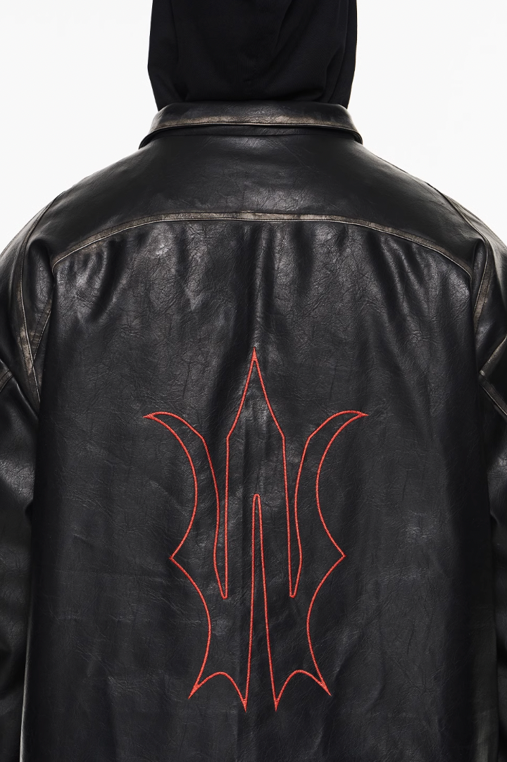 BLIND NO PLAN Distressed Stitching Leather Jacket