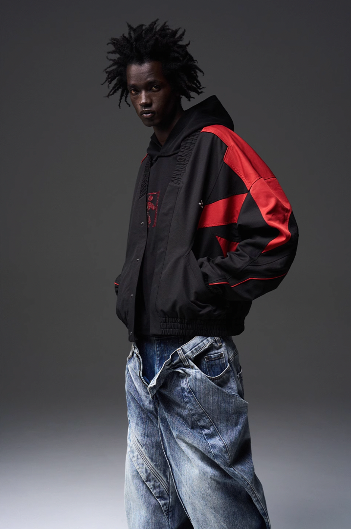 BLIND NO PLAN Color Blocked Drawstring Jacket