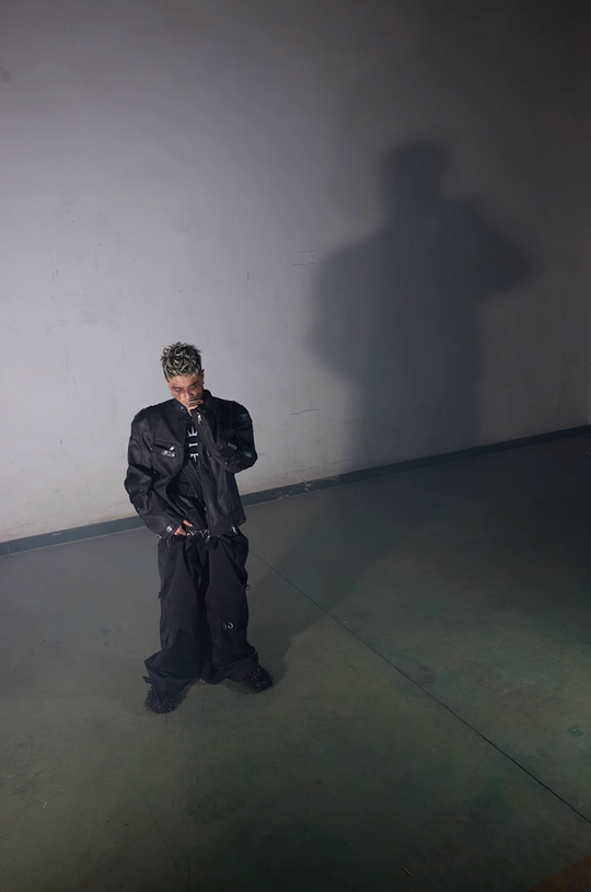 BLIND NO PLAN x BLACK8 Armor Device Patchwork Sterling Stripes Biker Jacket