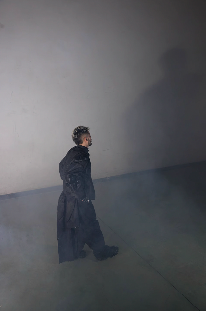 BLIND NO PLAN x BLACK8 Armor Device Patchwork Sterling Stripes Biker Jacket