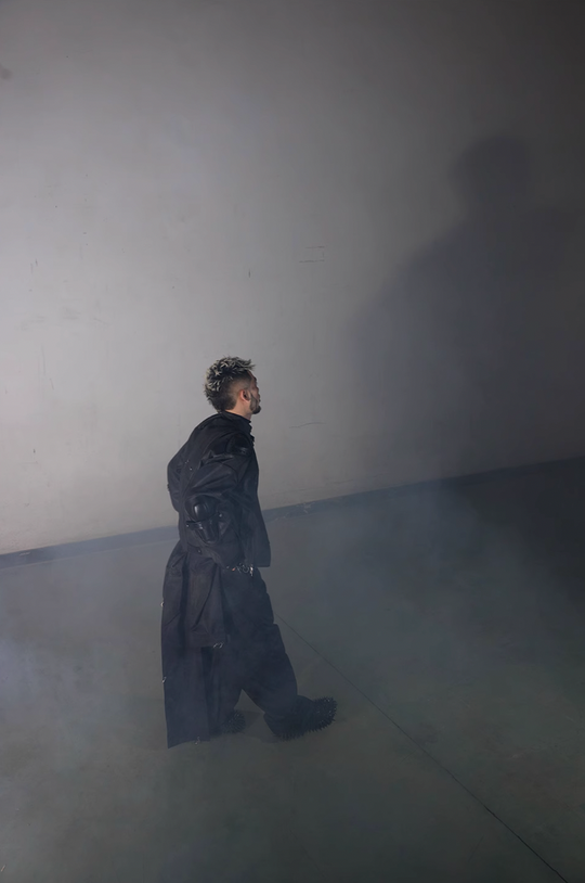 BLIND NO PLAN x BLACK8 Armor Device Patchwork Sterling Stripes Biker Jacket