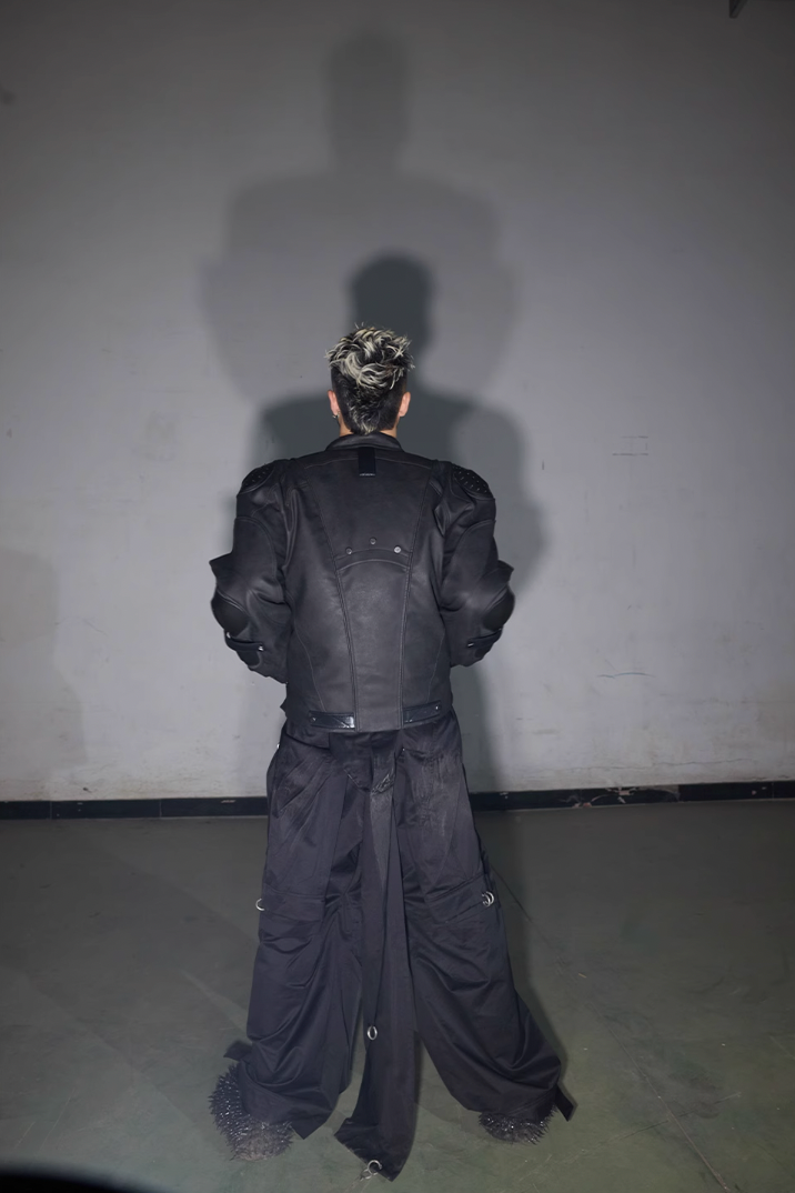 BLIND NO PLAN x BLACK8 Armor Device Patchwork Sterling Stripes Biker Jacket