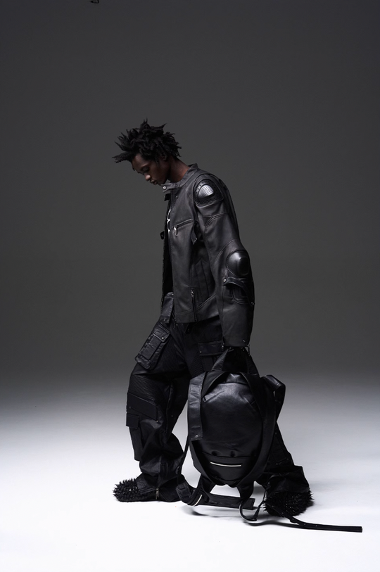 BLIND NO PLAN x BLACK8 Armor Device Patchwork Sterling Stripes Biker Jacket