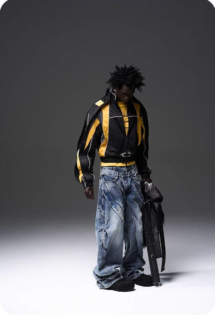 BLIND NO PLAN x BLACK8 Color Blocked Short Sports Jacket