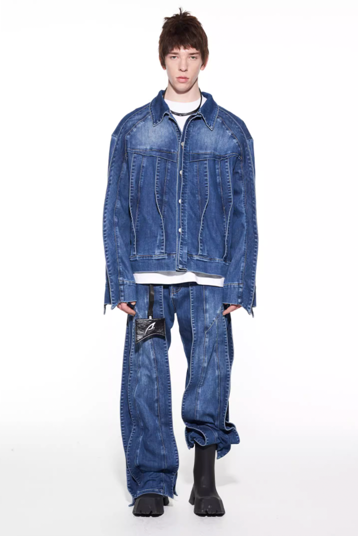 BLIND NO PLAN Striped Patchwork Denim Jacket