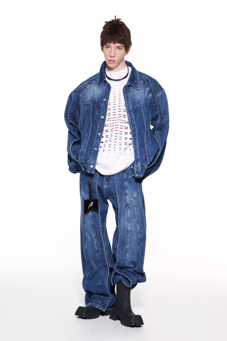 BLIND NO PLAN Striped Patchwork Denim Jacket