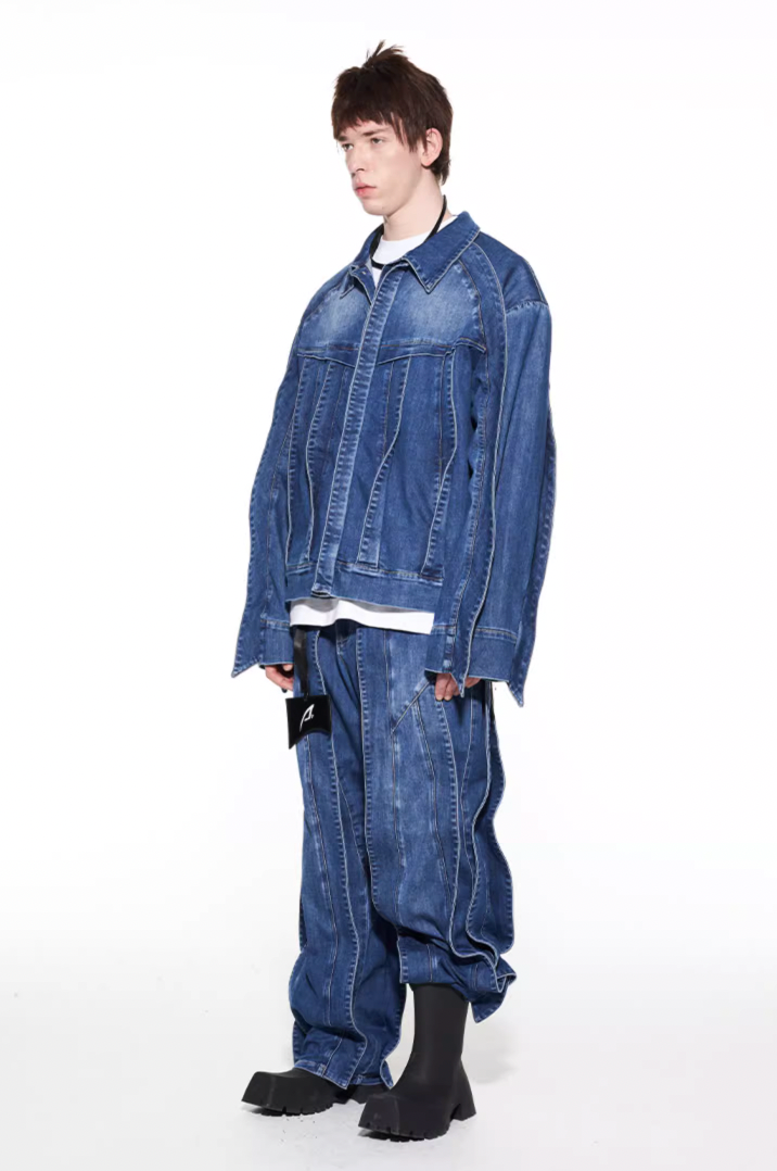BLIND NO PLAN Striped Patchwork Denim Jacket