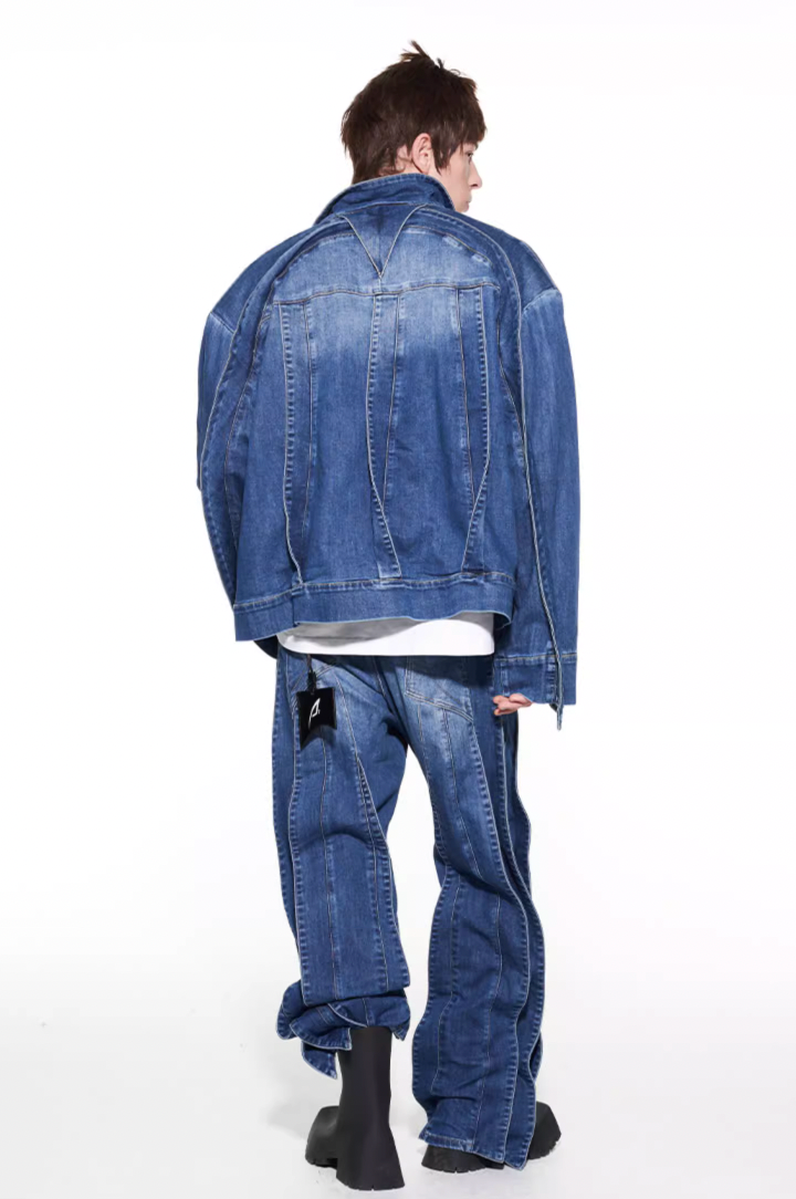 BLIND NO PLAN Striped Patchwork Denim Jacket