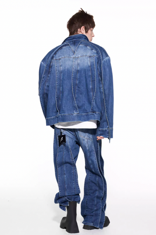 BLIND NO PLAN Striped Patchwork Denim Jacket